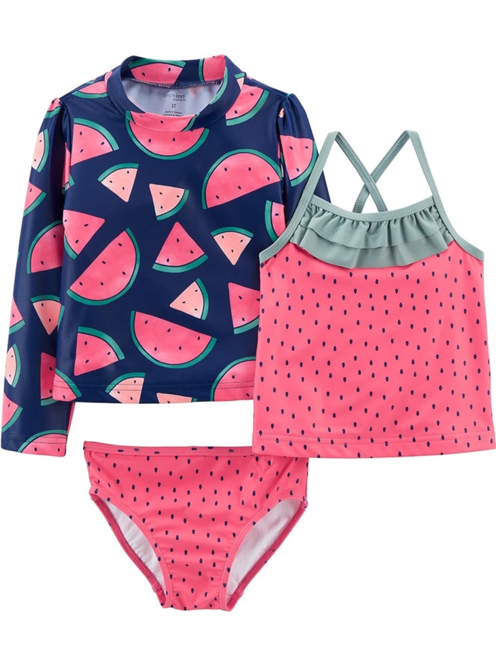 Carter's Navy & Pink Watermelon 3-Piece Swim Set with Rash Guard